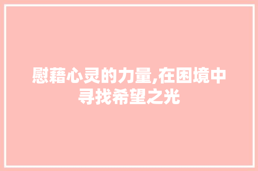 慰藉心灵的力量,在困境中寻找希望之光