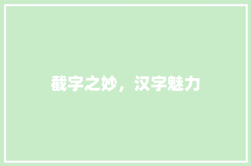 截字之妙，汉字魅力 职场写作