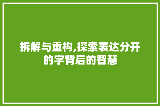 拆解与重构,探索表达分开的字背后的智慧