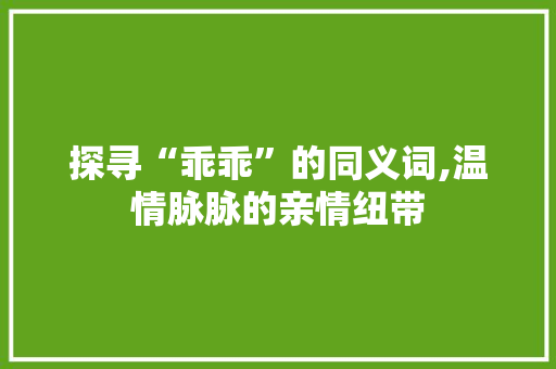 探寻“乖乖”的同义词,温情脉脉的亲情纽带
