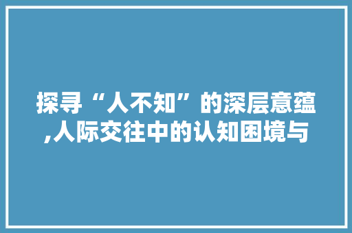探寻“人不知”的深层意蕴,人际交往中的认知困境与解决之路 项目报告