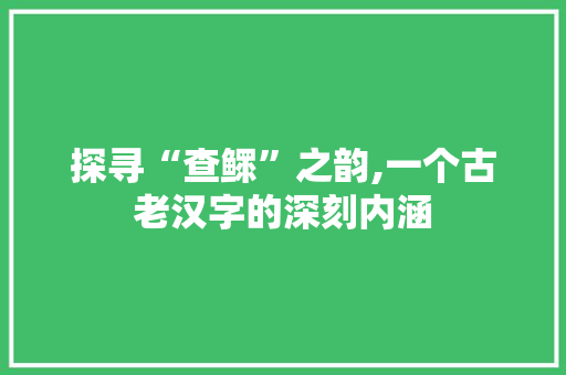 探寻“查鳏”之韵,一个古老汉字的深刻内涵