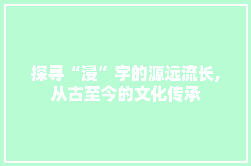 探寻“浸”字的源远流长,从古至今的文化传承