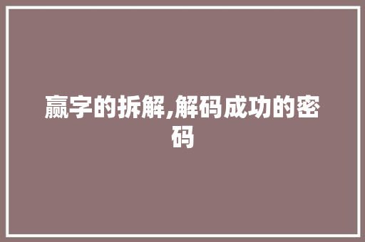 赢字的拆解,解码成功的密码