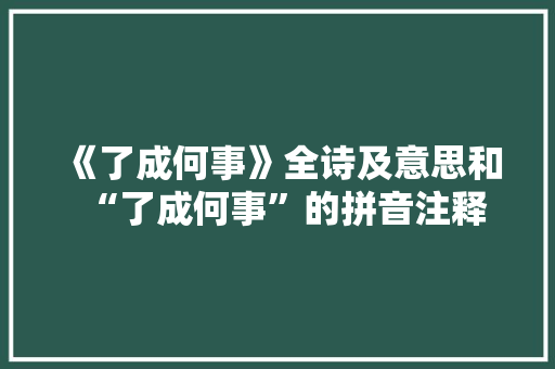 《了成何事》全诗及意思和“了成何事”的拼音注释