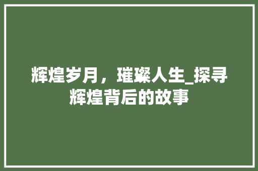 辉煌岁月，璀璨人生_探寻辉煌背后的故事