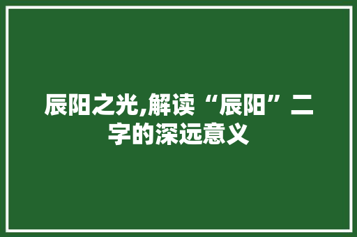 辰阳之光,解读“辰阳”二字的深远意义 诗词应用