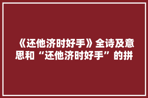 《还他济时好手》全诗及意思和“还他济时好手”的拼音注释