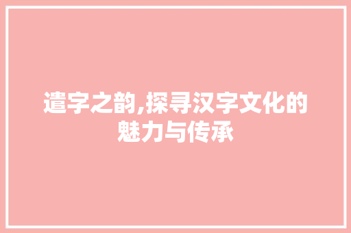 遣字之韵,探寻汉字文化的魅力与传承
