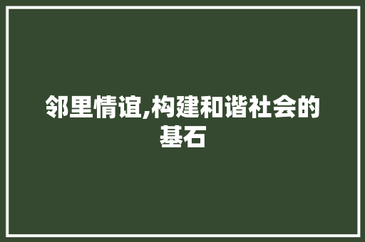 邻里情谊,构建和谐社会的基石