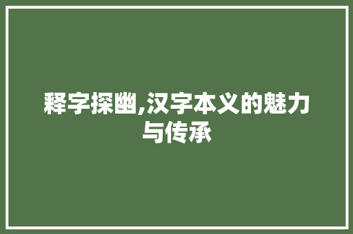 释字探幽,汉字本义的魅力与传承