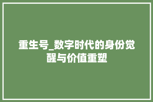 重生号_数字时代的身份觉醒与价值重塑 工作总结