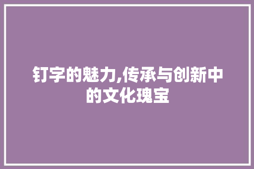 钉字的魅力,传承与创新中的文化瑰宝