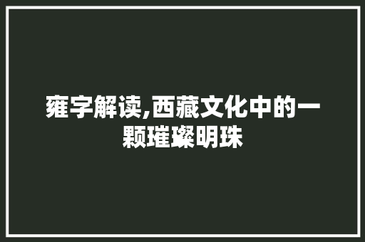 雍字解读,西藏文化中的一颗璀璨明珠