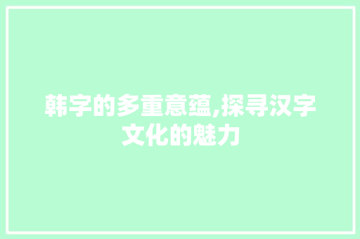 韩字的多重意蕴,探寻汉字文化的魅力 应用文