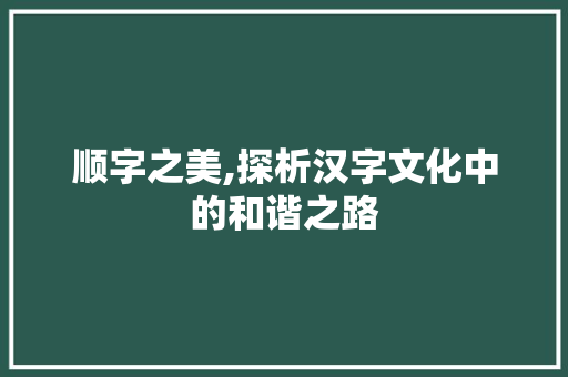 顺字之美,探析汉字文化中的和谐之路