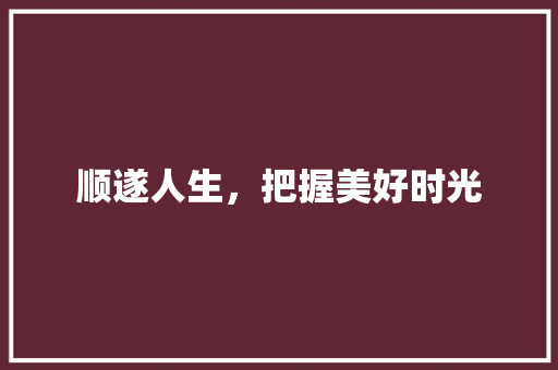 顺遂人生，把握美好时光