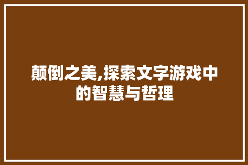 颠倒之美,探索文字游戏中的智慧与哲理 会议纪要