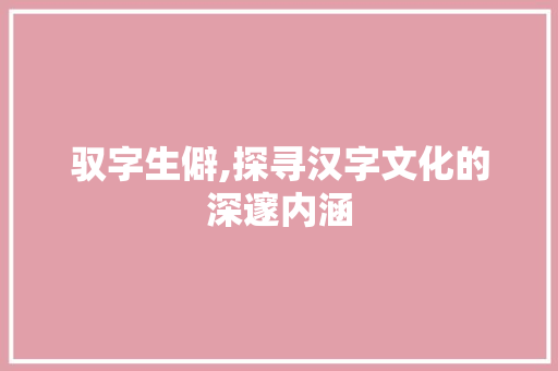驭字生僻,探寻汉字文化的深邃内涵 工作总结