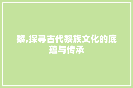 黎,探寻古代黎族文化的底蕴与传承