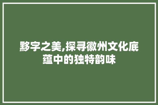 黟字之美,探寻徽州文化底蕴中的独特韵味 应用文