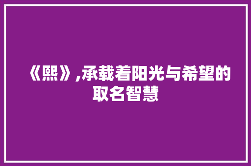 《熙》,承载着阳光与希望的取名智慧