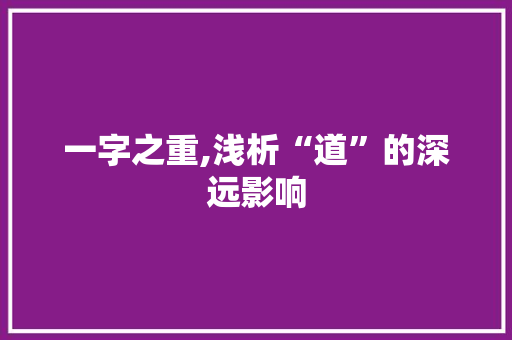 一字之重,浅析“道”的深远影响