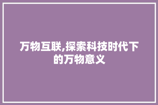 万物互联,探索科技时代下的万物意义