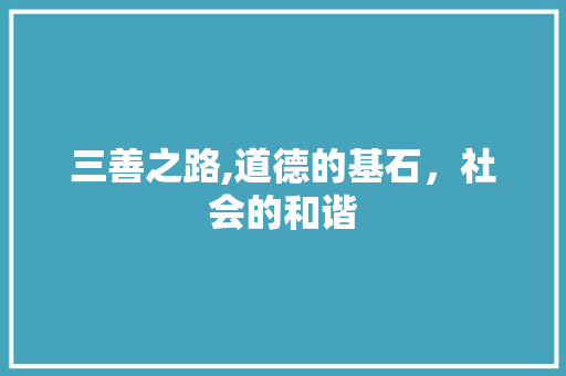 三善之路,道德的基石，社会的和谐