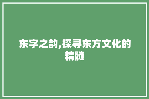 东字之韵,探寻东方文化的精髓