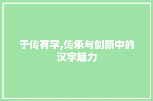于传有字,传承与创新中的汉字魅力