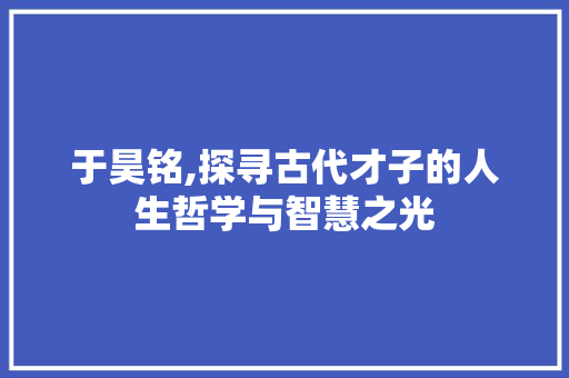 于昊铭,探寻古代才子的人生哲学与智慧之光