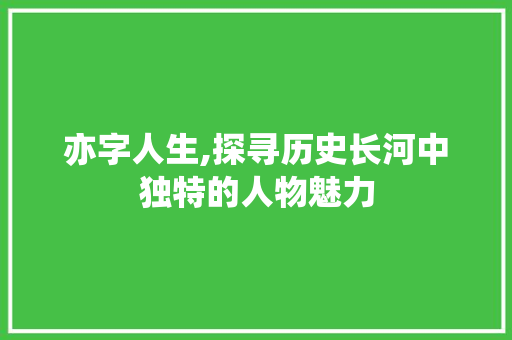 亦字人生,探寻历史长河中独特的人物魅力
