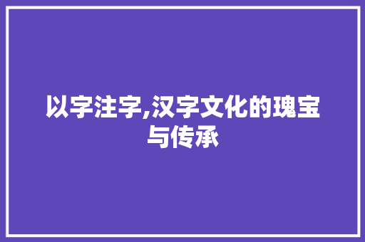 以字注字,汉字文化的瑰宝与传承