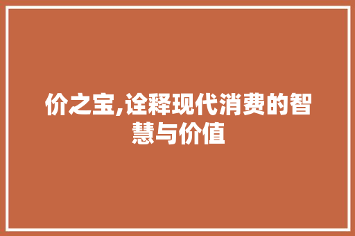 价之宝,诠释现代消费的智慧与价值