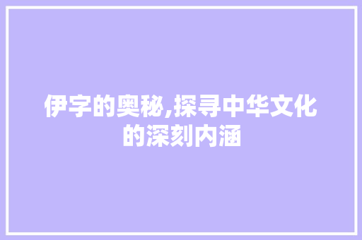 伊字的奥秘,探寻中华文化的深刻内涵