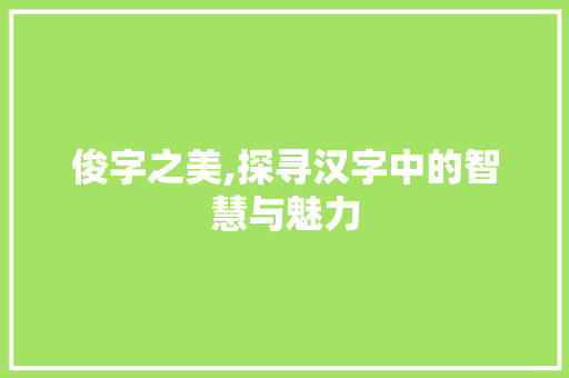 俊字之美,探寻汉字中的智慧与魅力