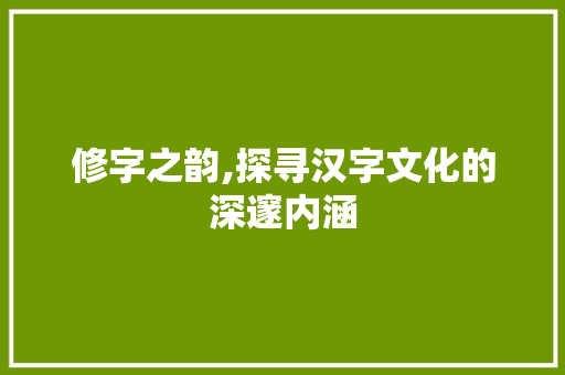 修字之韵,探寻汉字文化的深邃内涵