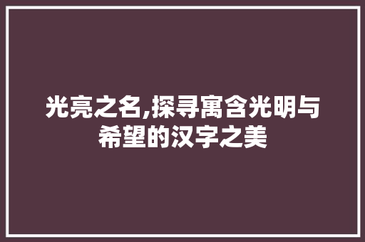 光亮之名,探寻寓含光明与希望的汉字之美