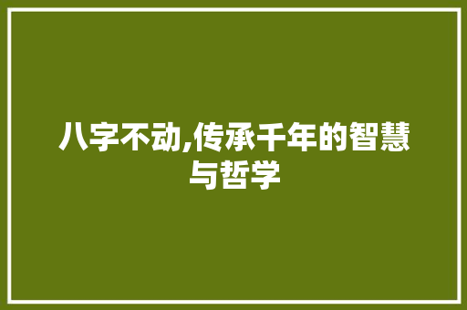 八字不动,传承千年的智慧与哲学