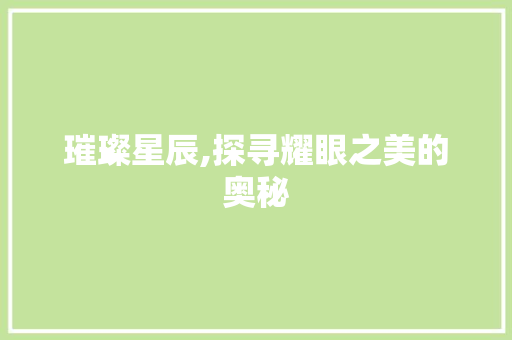 璀璨星辰,探寻耀眼之美的奥秘