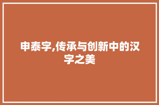 申泰字,传承与创新中的汉字之美