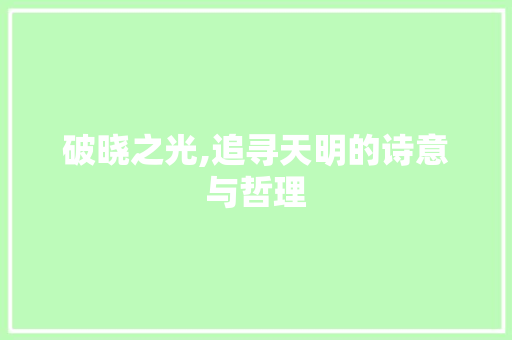 破晓之光,追寻天明的诗意与哲理