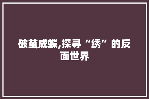 破茧成蝶,探寻“绣”的反面世界