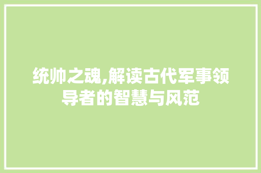 统帅之魂,解读古代军事领导者的智慧与风范