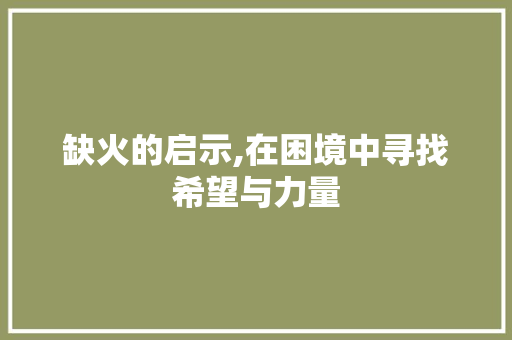 缺火的启示,在困境中寻找希望与力量 职场写作