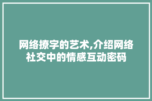 网络撩字的艺术,介绍网络社交中的情感互动密码