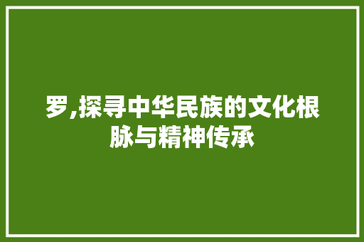 罗,探寻中华民族的文化根脉与精神传承