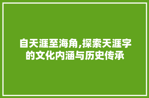 自天涯至海角,探索天涯字的文化内涵与历史传承