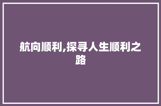 航向顺利,探寻人生顺利之路